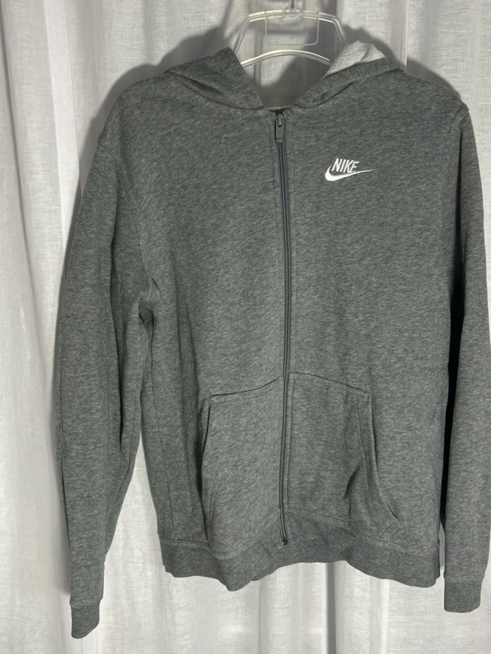 Youth | YXL | Nike Gray Full-Zip Hoodie with Swoosh Logo